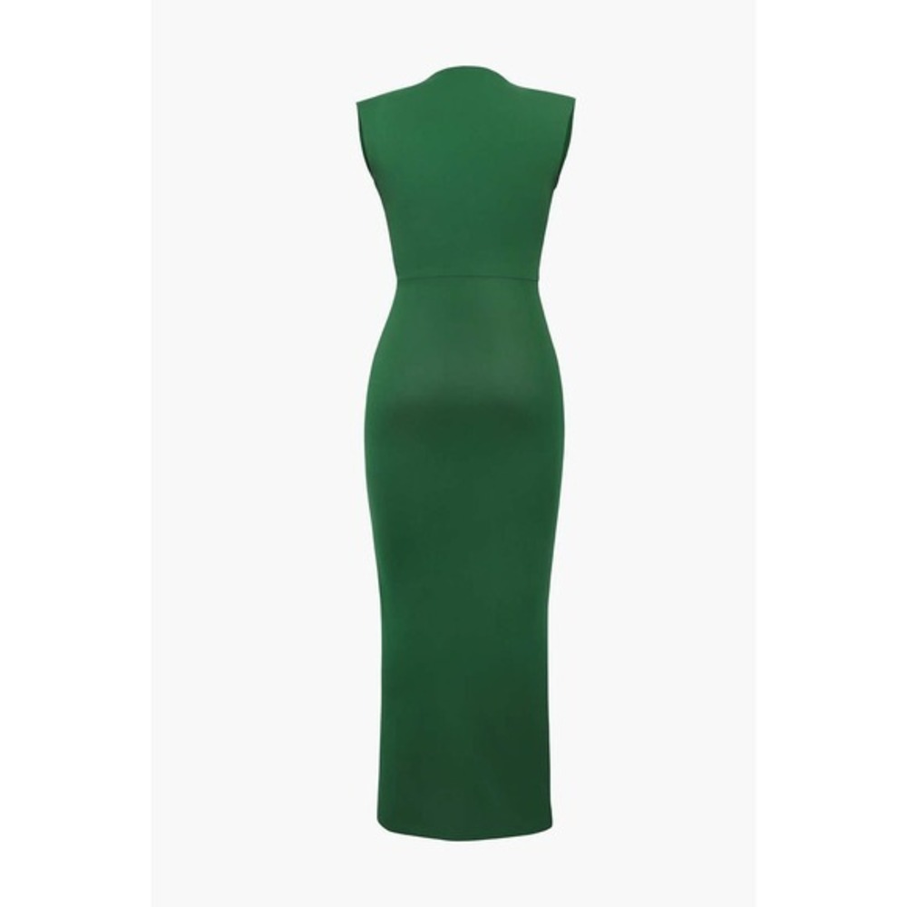 Micas Green Midi Dress Plunge Sleeveless Ruched Bodycon Party Cocktail Dress Xl - Picture 12 of 12
